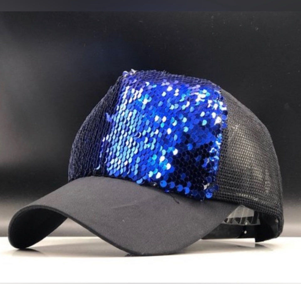 Blue Sequin Mesh Sparkle Bling Hat