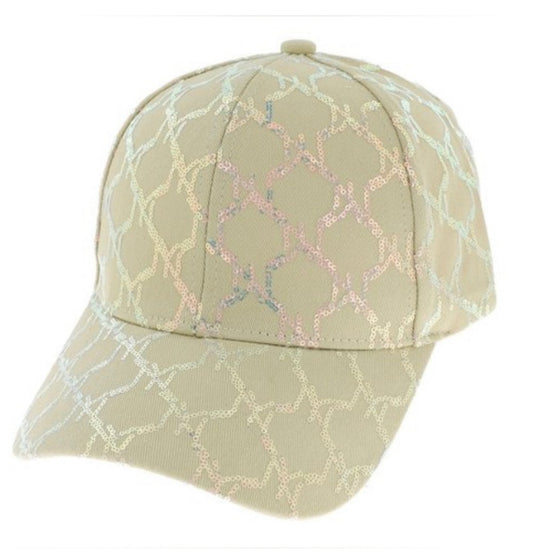 BEIGE FASHION SEQUIN ADJUSTABLE BASEBALL CAP
