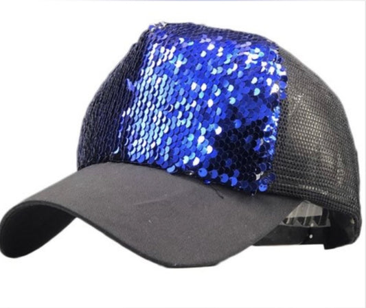 Blue Sequin Mesh Sparkle Bling Hat