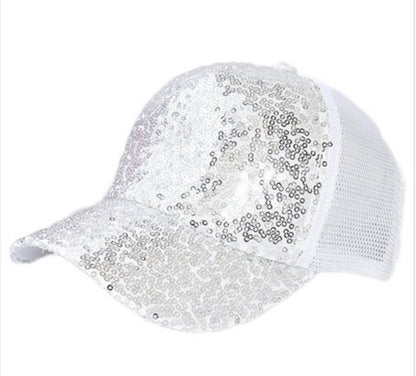 White Sequin Sparkle Bling Glam Hat Cap