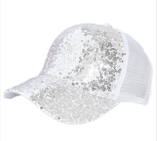 White Sequin Sparkle Bling Glam Hat Cap