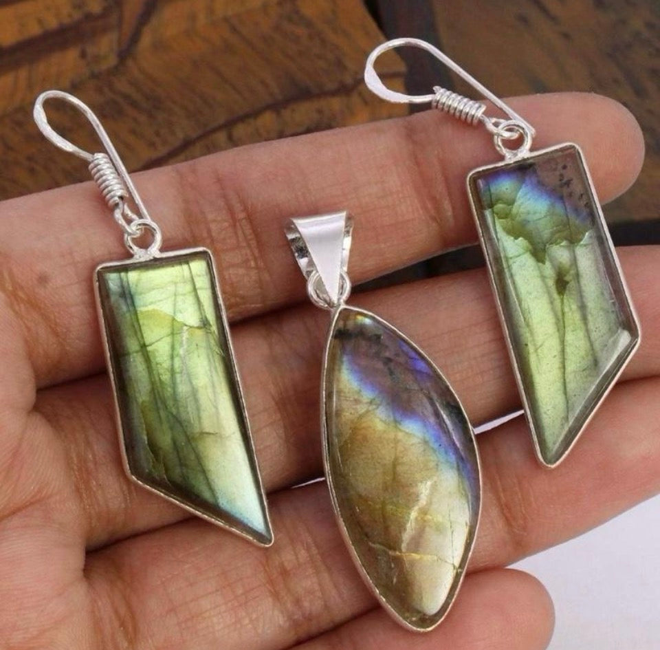 Natural Stone Pendant Earring Sets