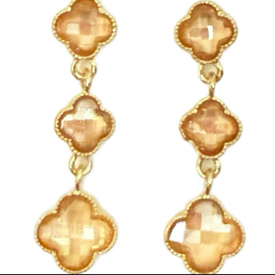 Brown Lucky Triple Clover Dangle Earrings