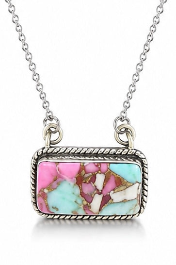 .925 Solid Sterling Silver Cotton Candy Turquoise 18-20” Necklace