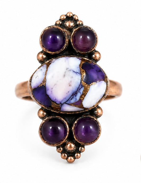 Purple Dahlia Pure Copper Adjustable Ring