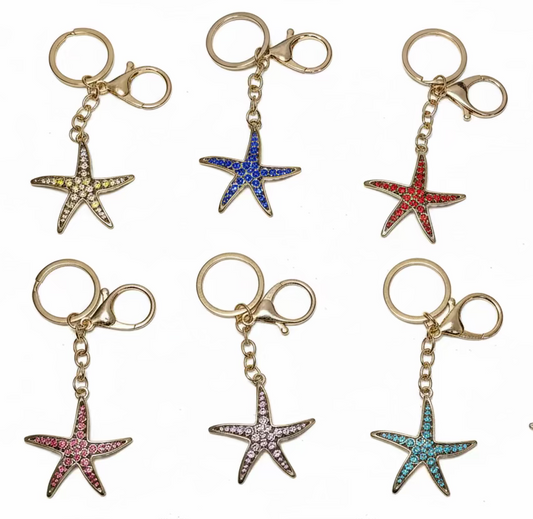 Starfish Sparkly Bag Charm Keychain