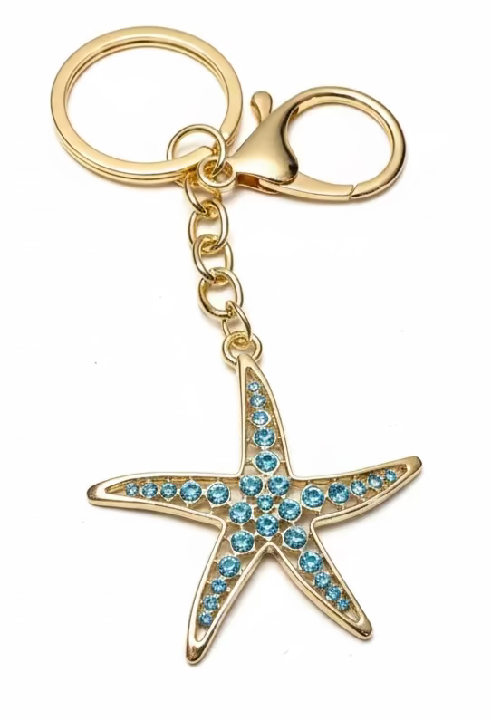 Starfish Sparkly Bag Charm Keychain