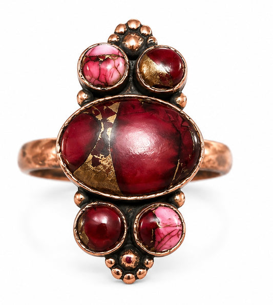 Red Rose Dahlia Adjustable Pure Copper Ring