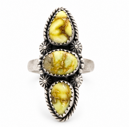 .925 Solid Sterling Silver Triple Stone Palamino Veriscite Adjustable Ring 5-9