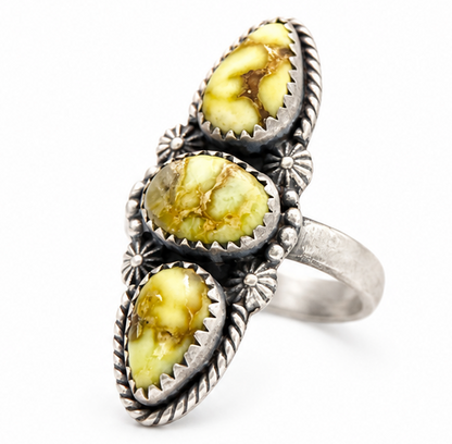 .925 Solid Sterling Silver Triple Stone Palamino Veriscite Adjustable Ring 5-9