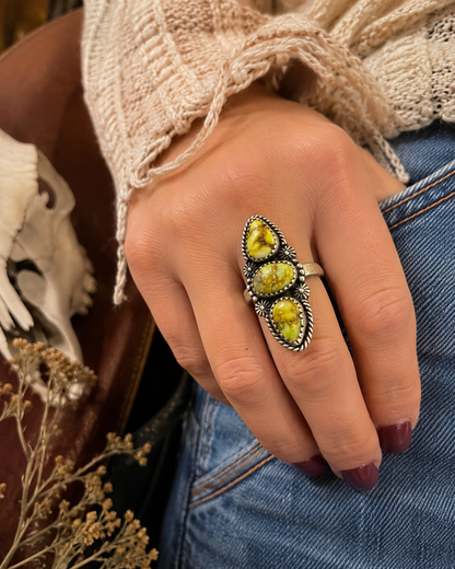 .925 Solid Sterling Silver Triple Stone Palamino Veriscite Adjustable Ring 5-9