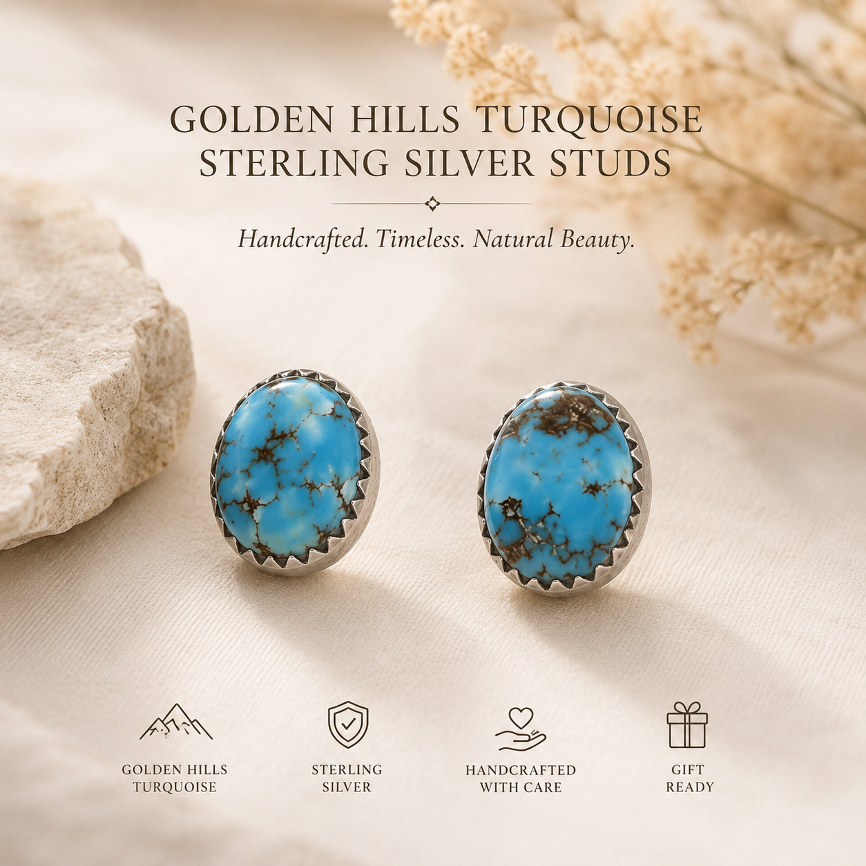 .925 Golden Hills Turquoise Stud Earrings