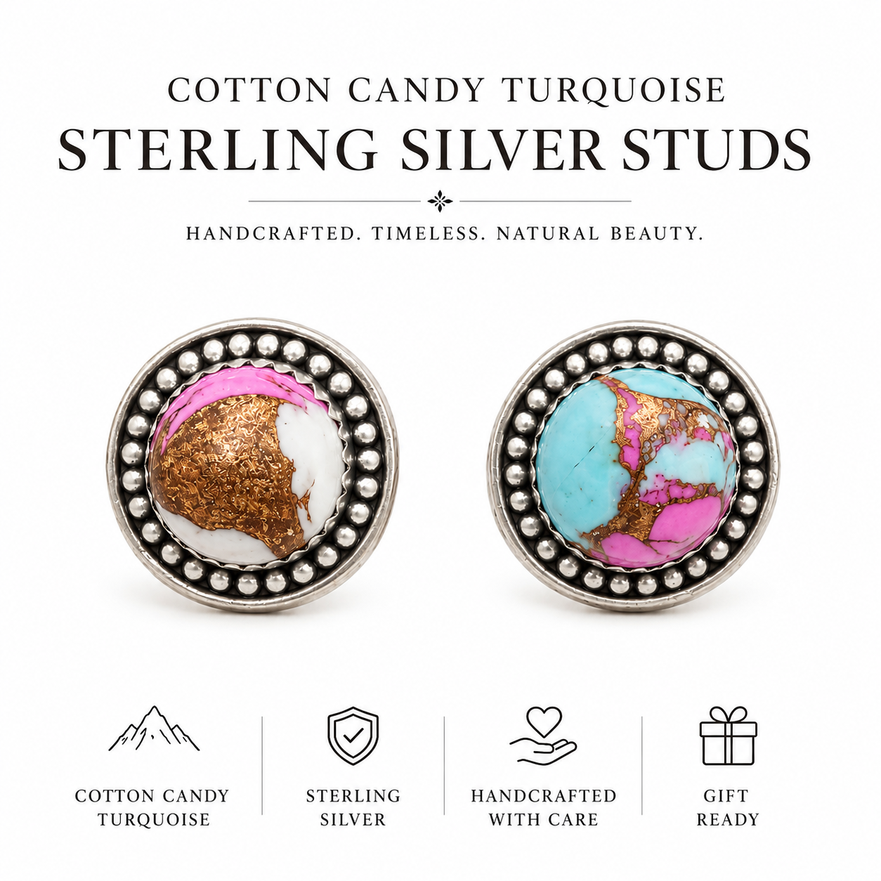 .925 Cotton Candy Turquoise Stud Earrings (Copy)