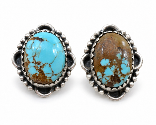 .925 Sterling Silver Mine Number 8 Turquoise Stud Earrings