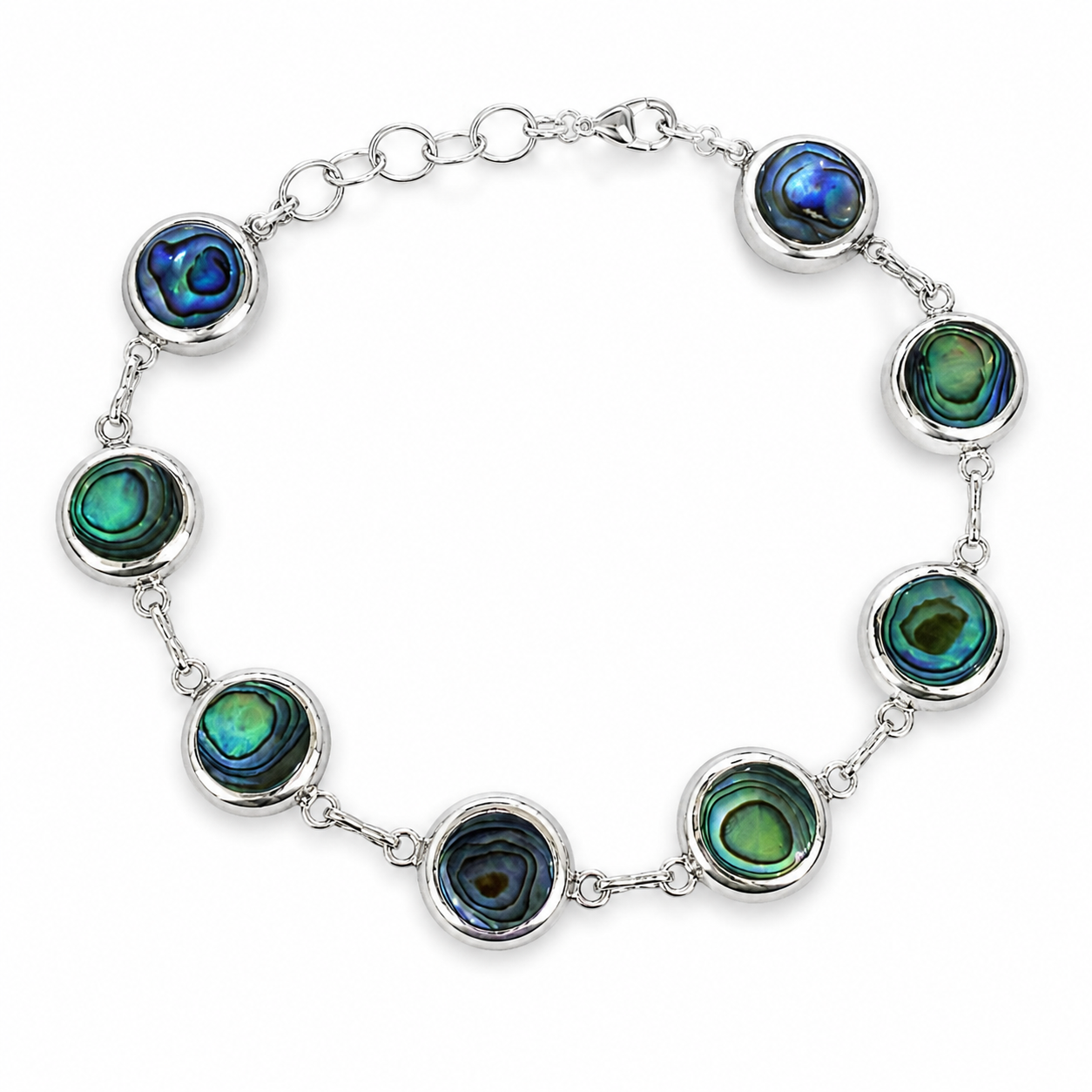 .925 Sterling Silver Abalone Shell and Mother Of Pearl Reversible 8" Bracelet