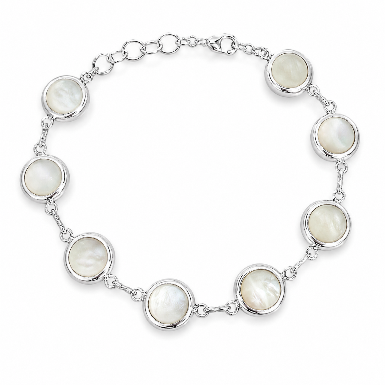 .925 Sterling Silver Abalone Shell and Mother Of Pearl Reversible 8" Bracelet