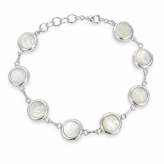.925 Sterling Silver Abalone Shell and Mother Of Pearl Reversible 8" Bracelet