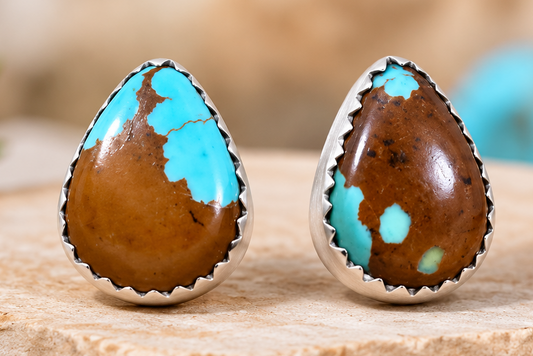 .925 Sterling Silver Mine Number 8 Turquoise Stud Earrings