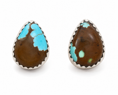 .925 Sterling Silver Mine Number 8 Turquoise Stud Earrings