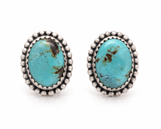 .925 Sterling Silver Mine Number 8 Turquoise Stud Earrings