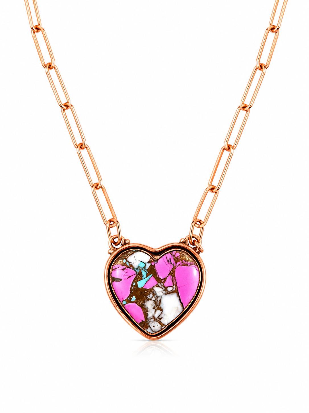 Cotton Candy Kingman Turquoise Heart Copper Necklace