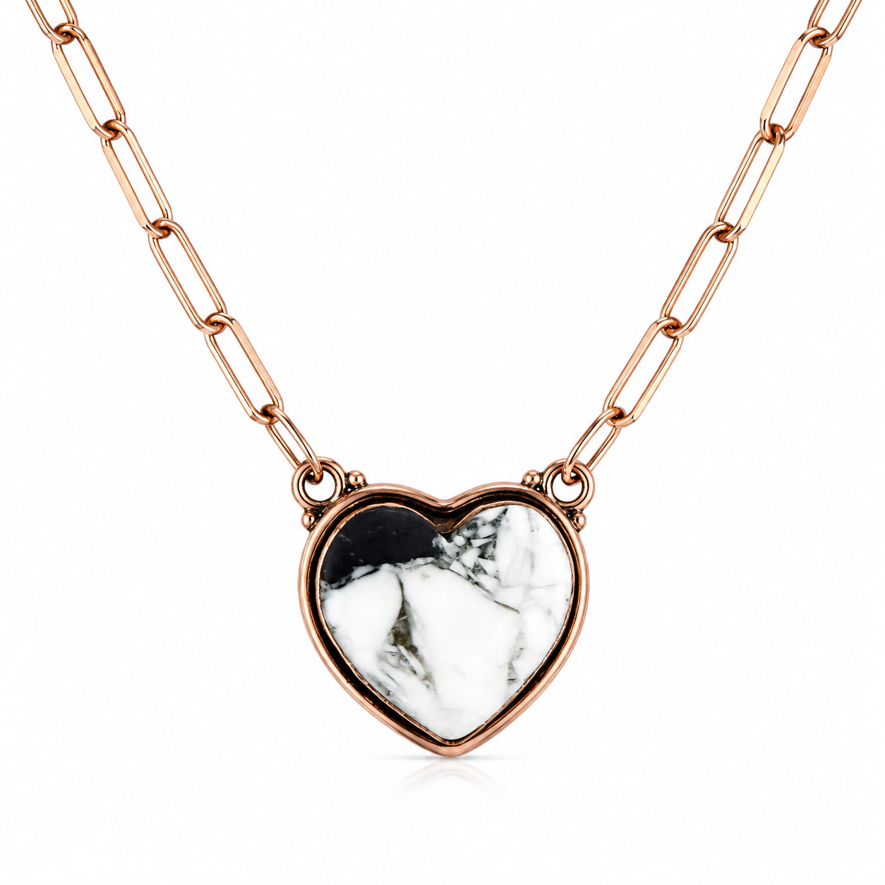 White Buffalo Natural Stone Heart Copper Necklace