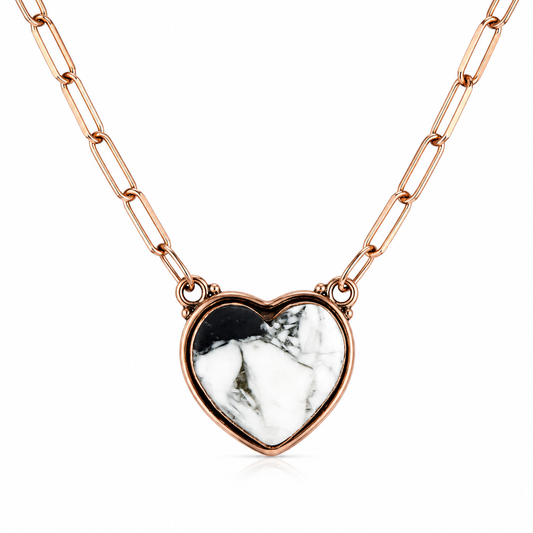 White Buffalo Natural Stone Heart Copper Necklace