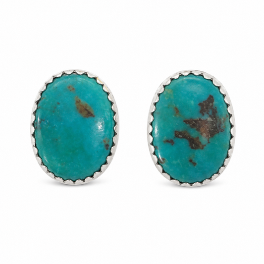 .925 Sterling Silver Pilot Mountain Turquoise Stud Earrings