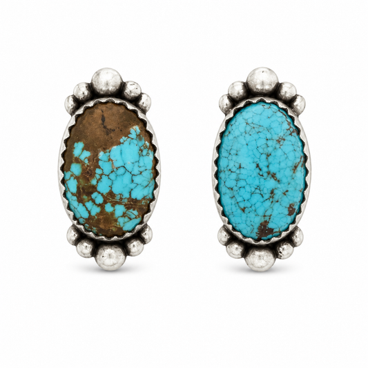 .925 Sterling Silver Mine Number 8 Turquoise Stud Earrings