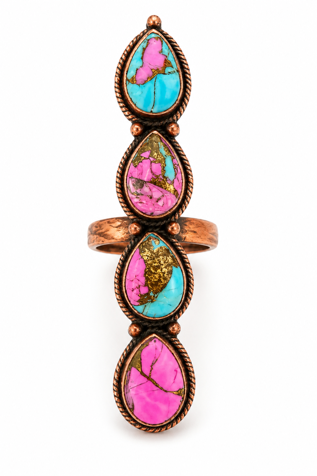 Size 6.25 Cotton Candy Kingman Turquoise Pure Copper Crawler Ring