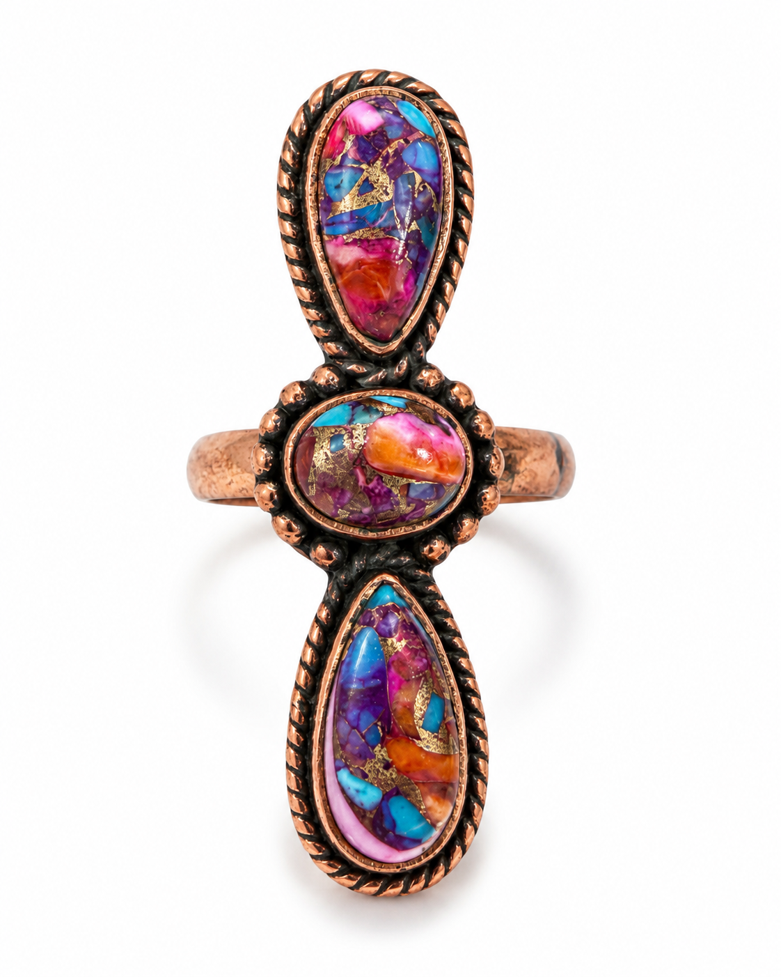 Size 7.25 Pink Dahlia Pure Copper Ring