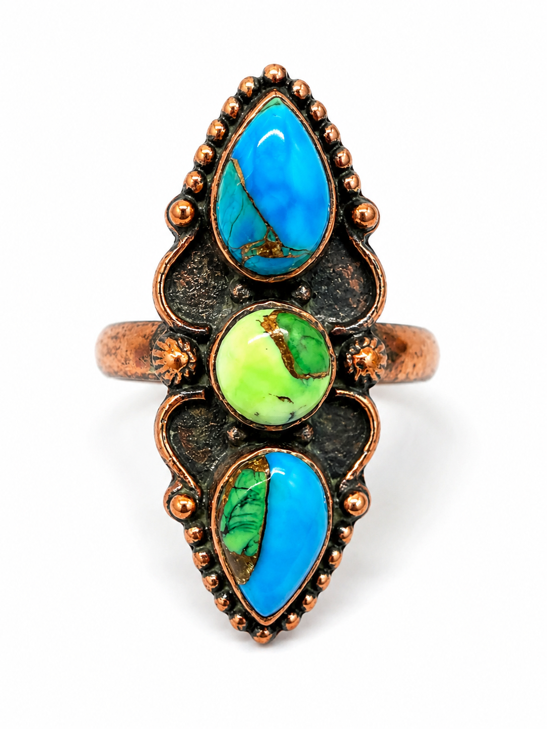 Size 7 Peacock Dahlia Pure Copper Crawler Ring