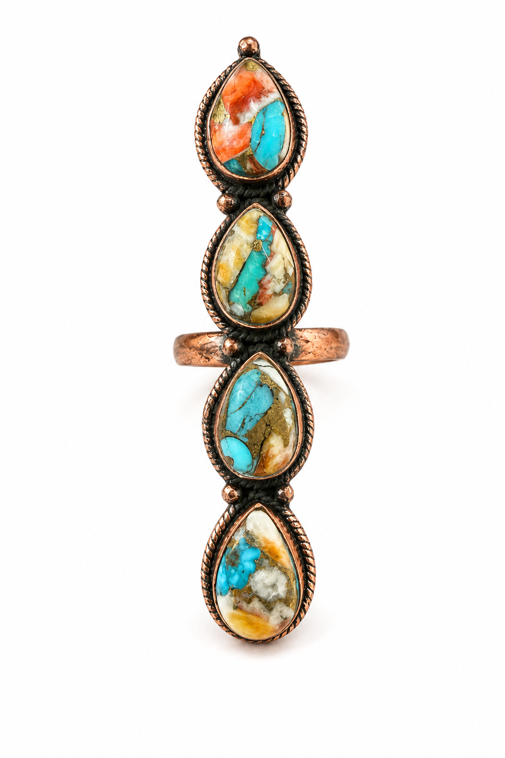 7.5 Spiny Oyster Turquoise Pure Copper Crawler Ring