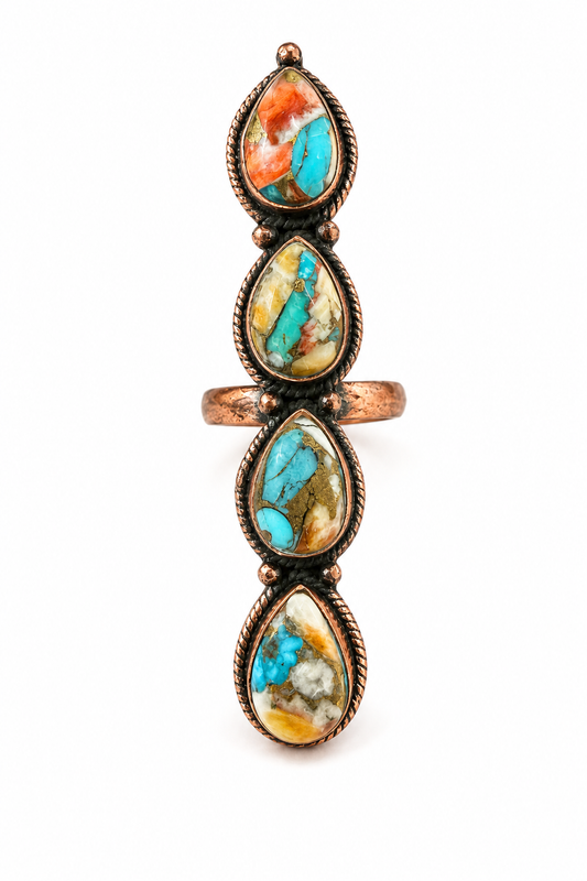 7.5 Spiny Oyster Turquoise Pure Copper Crawler Ring