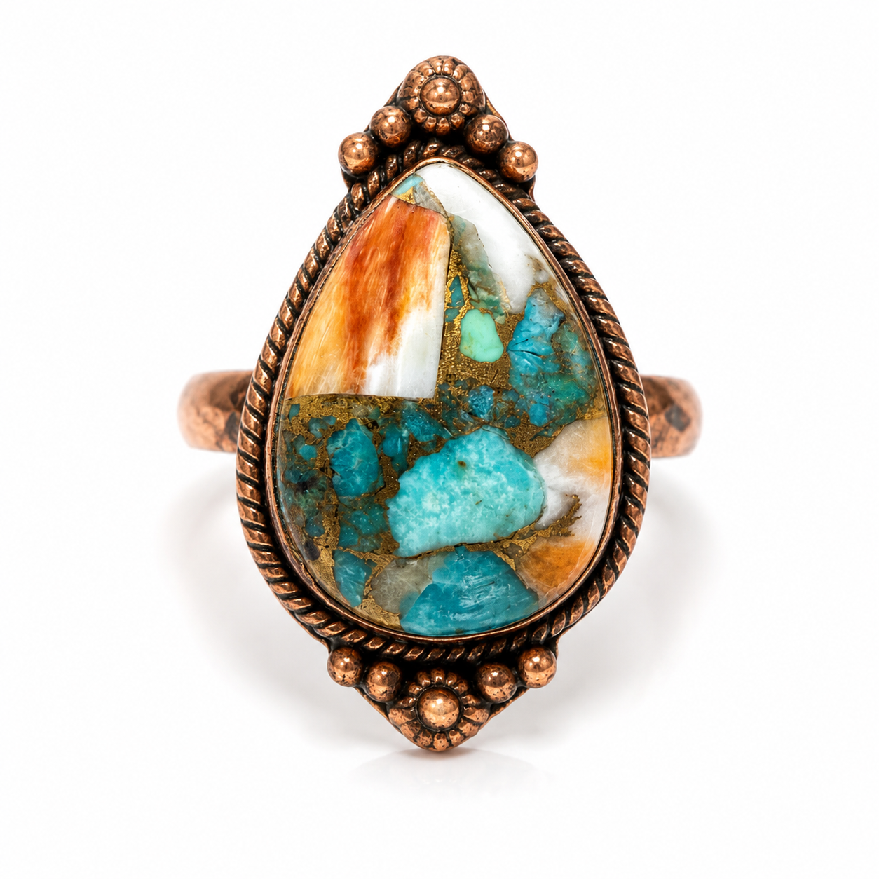 Size 8 Spiny Oyster Turquoise Pure Copper Ring