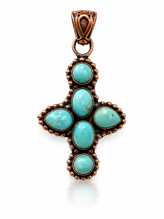 Mojave Turquoise Pure Copper Cross Pendant