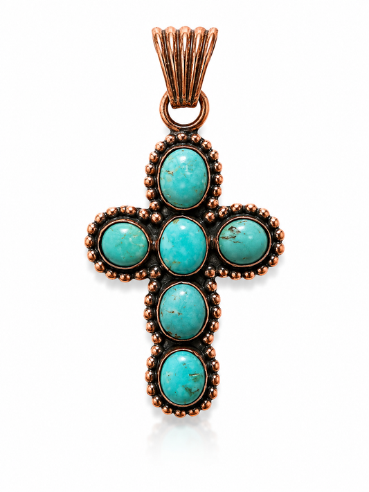 Mojave Turquoise Pure Copper Cross Pendant