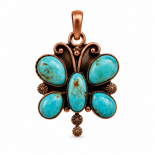 Mojave Turquoise Pure Copper Butterfly Pendant