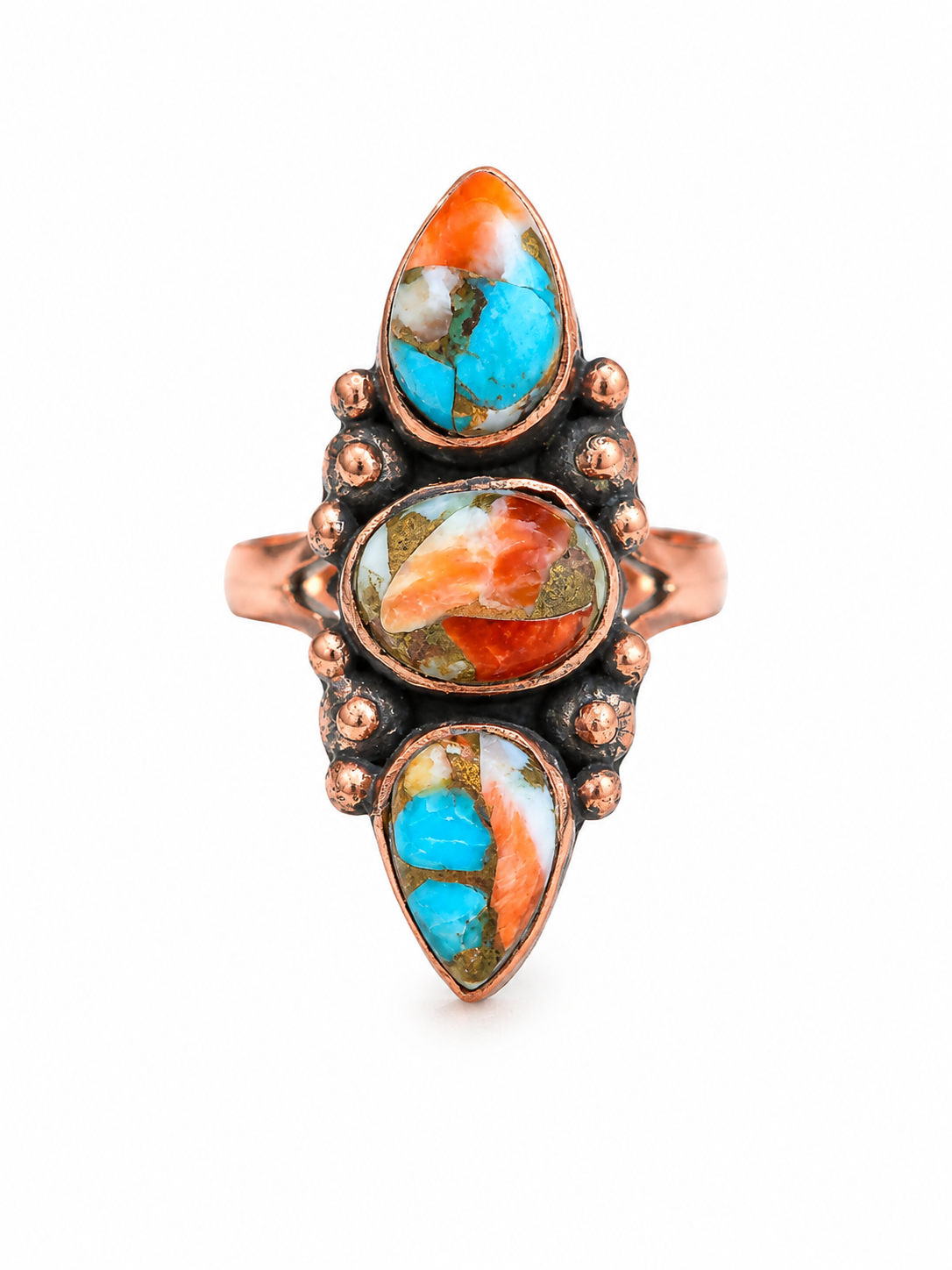 Spiny Oyster Triple Stone Crawler Ring