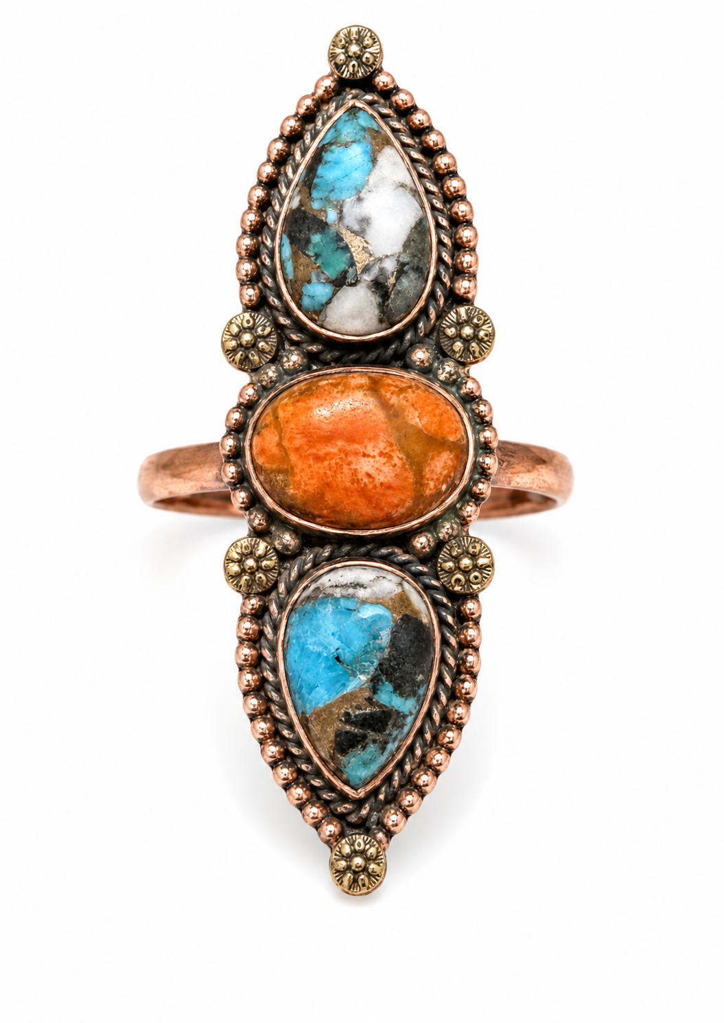 Spiny Oyster  Triple Stone Crawler Ring