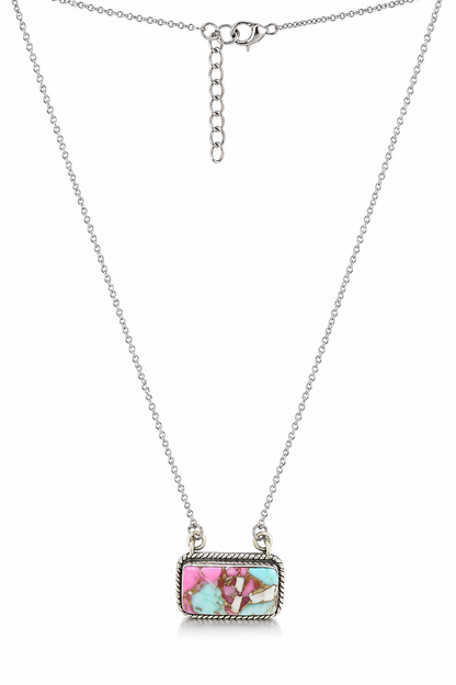 .925 Solid Sterling Silver Cotton Candy Turquoise 18-20” Necklace