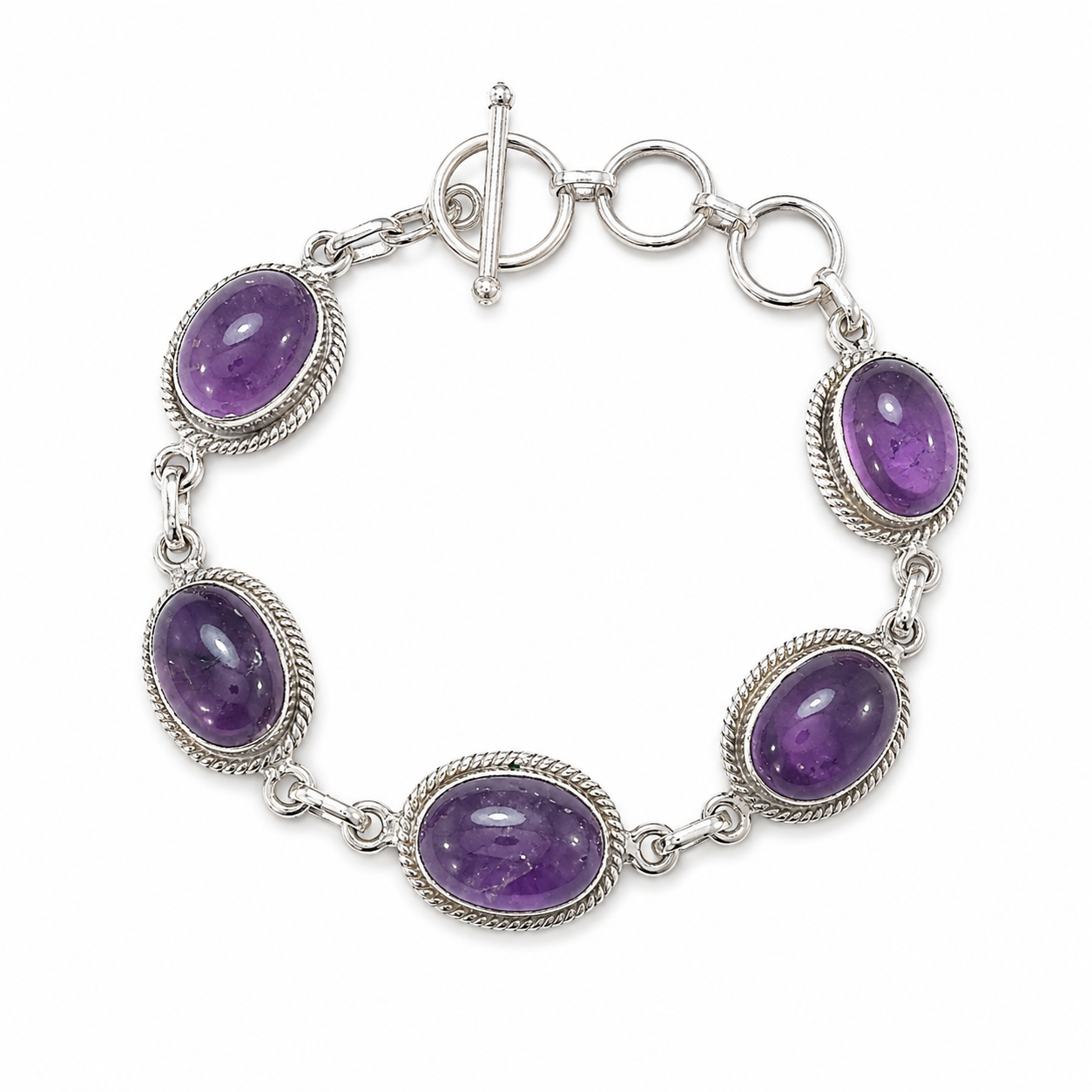 .925 Sterling Silver Amethyst Adjustable Bracelet