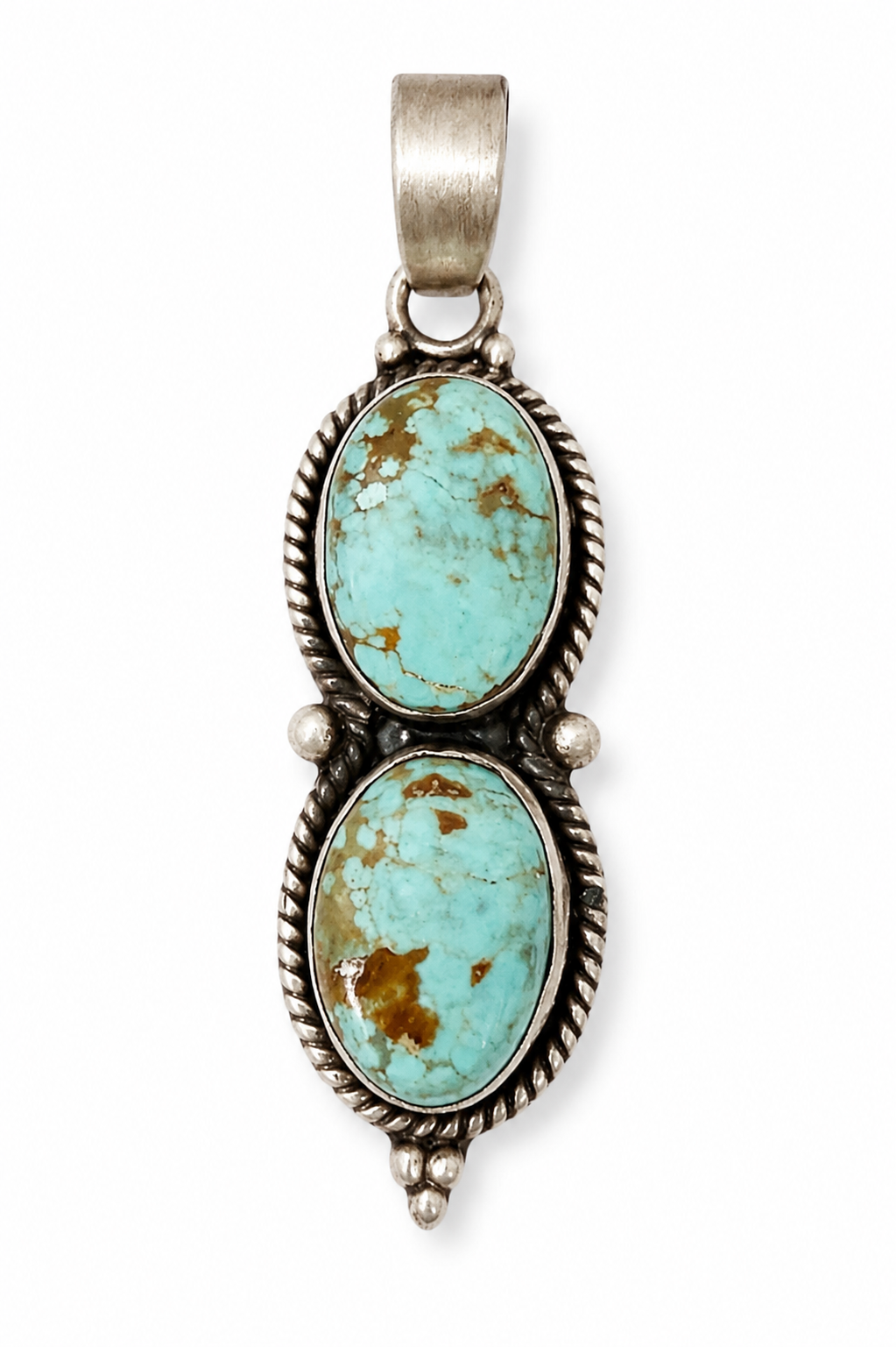 Mine Number 8 Double Stone Turquoise .925 Sterling Silver Pendant