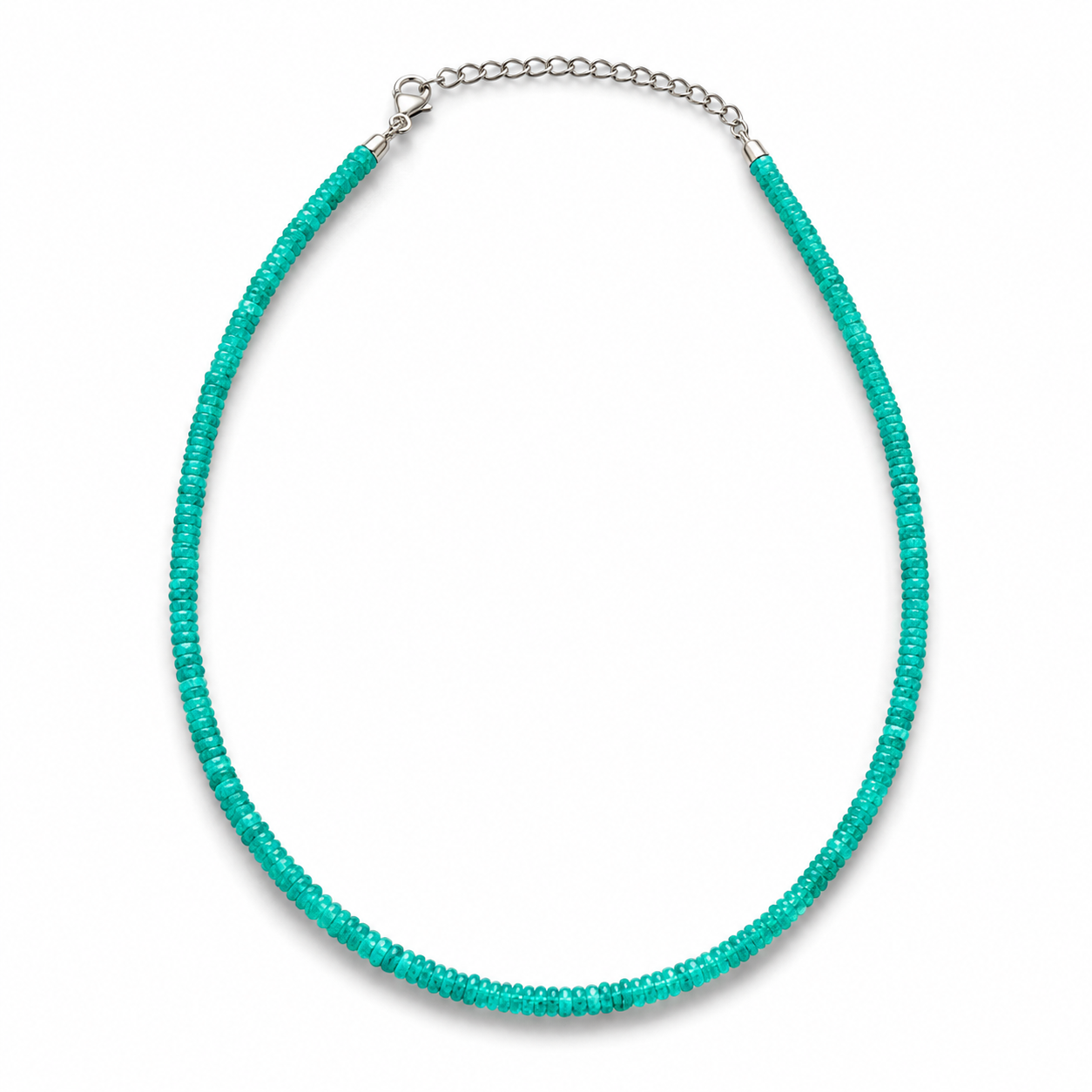 .925 Sterling Silver Natural Green Opal Beaded 18" Necklace