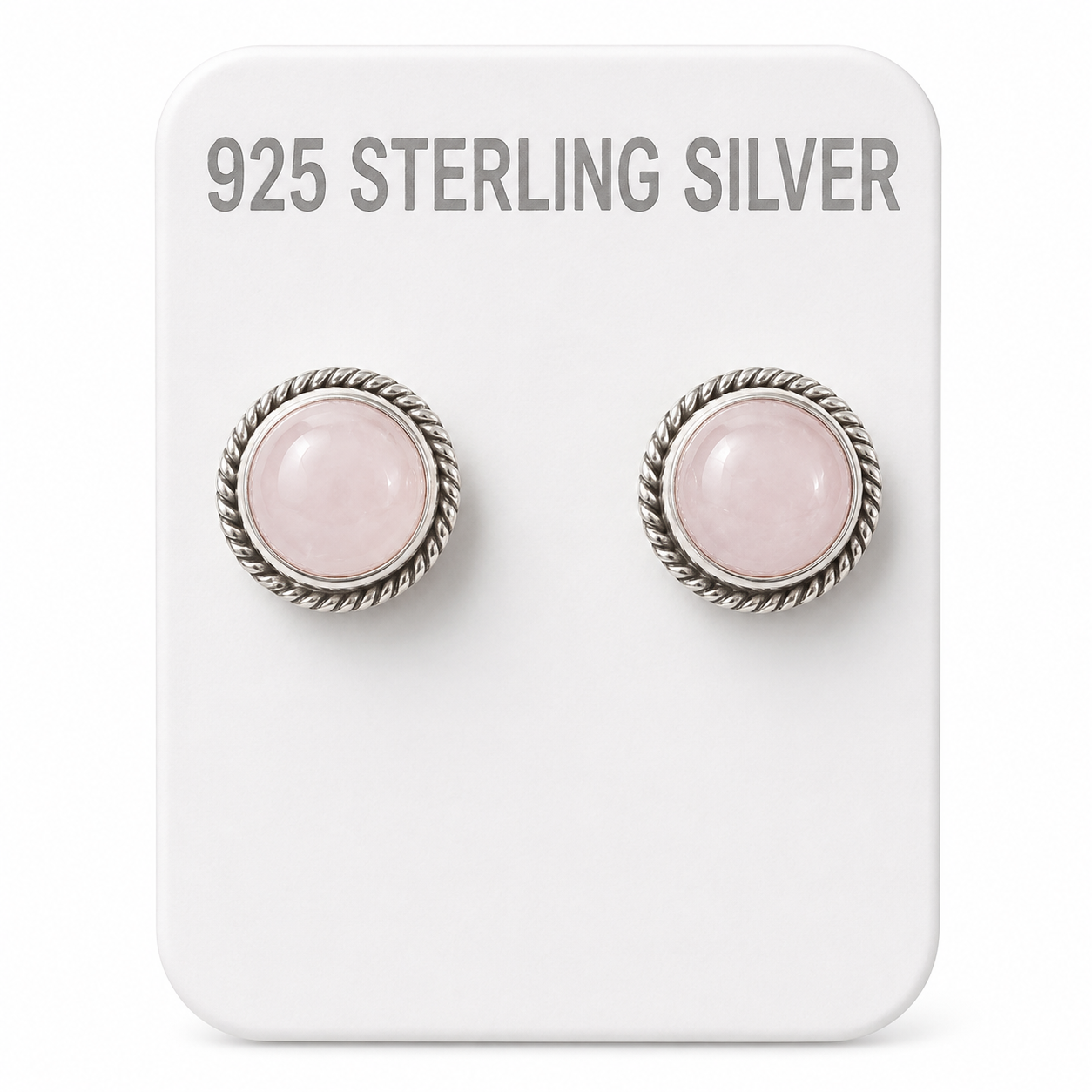 .925 Sterling Silver Rose Quartz Stud Earrings