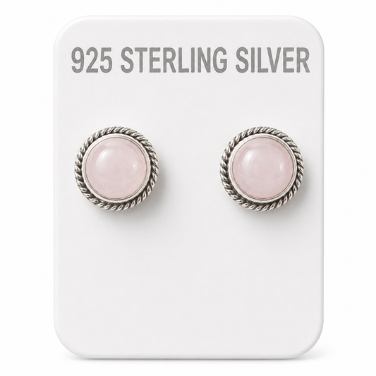 .925 Sterling Silver Rose Quartz Stud Earrings
