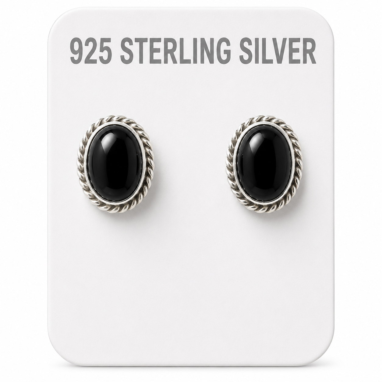 .925 Sterling Silver Oval Black Onyx Stud Earrings