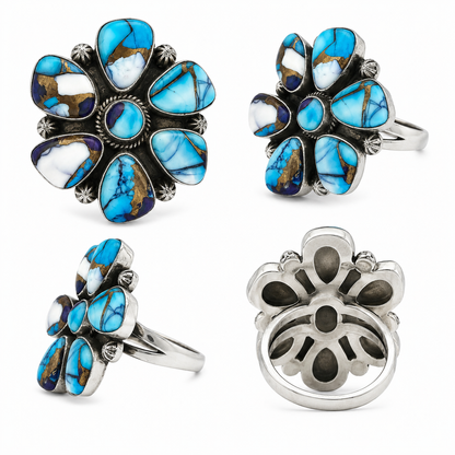 Blue Dahlia .925 Sterling Silver Adjustable Ring