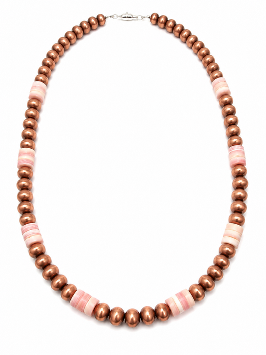 18” Pink Conch & 8mm Copper Pearls Necklace