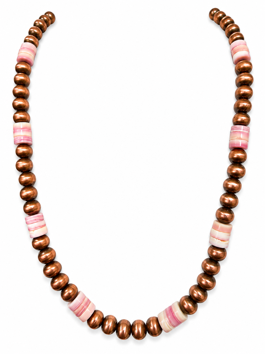 18” Pink Conch & 8mm Copper Pearls Necklace